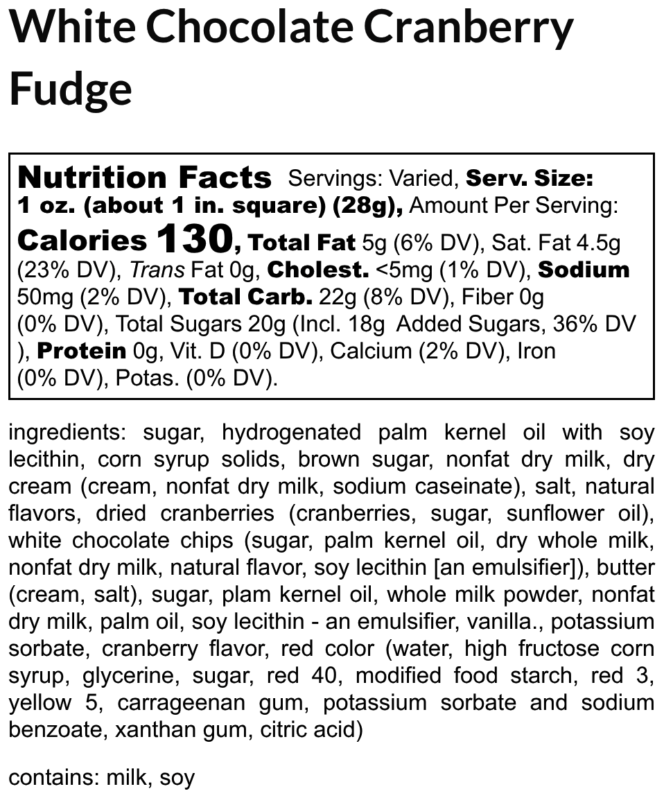 White Chocolate Cranberry Fudge